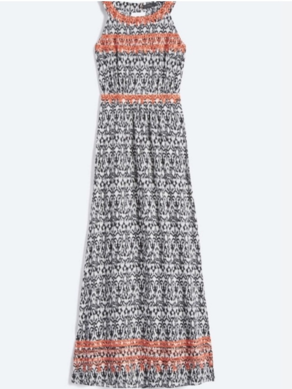 Anthropologie THML Jameson Embroidered Halter Maxi Dress Orange Black Size M